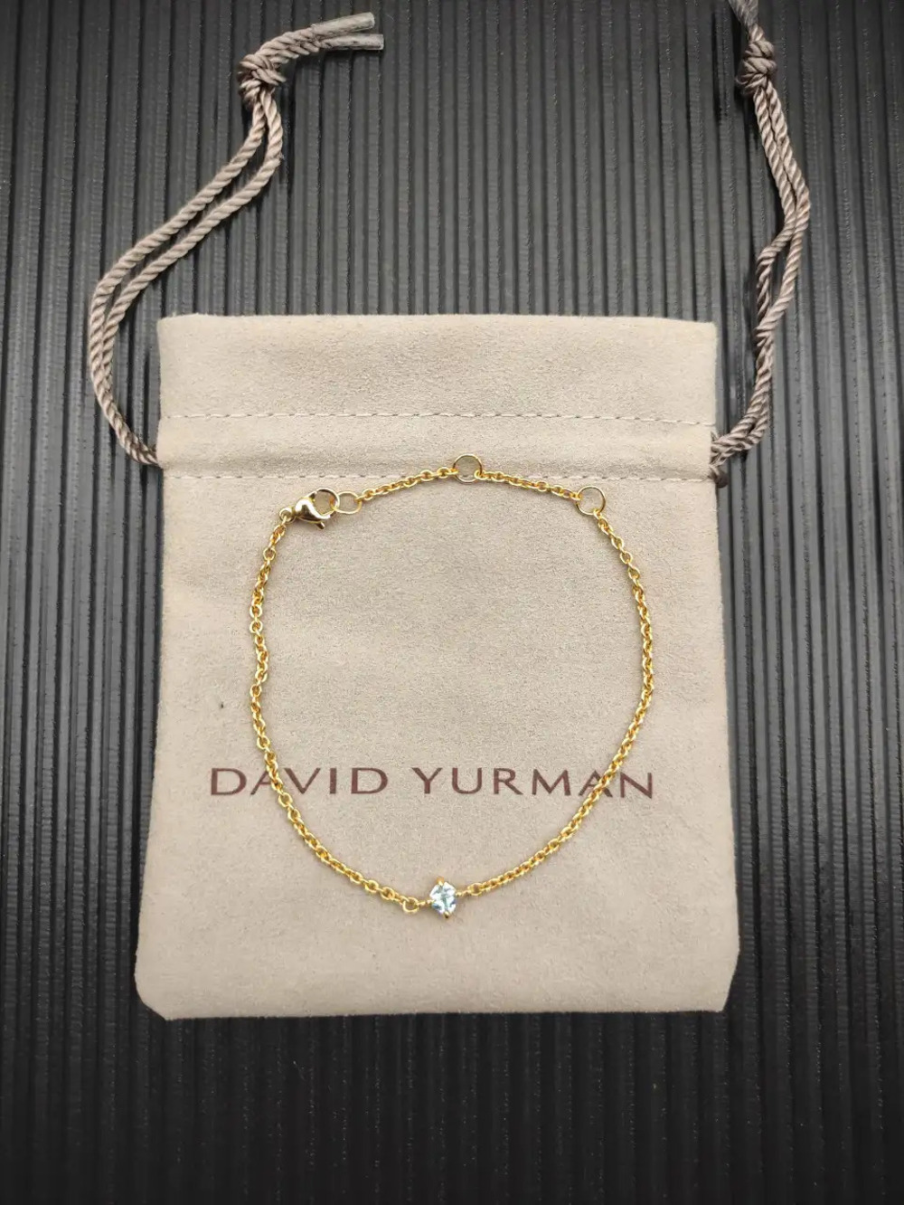 David Yurman Gold Solitaire with Light Blue Diamond Bracelet